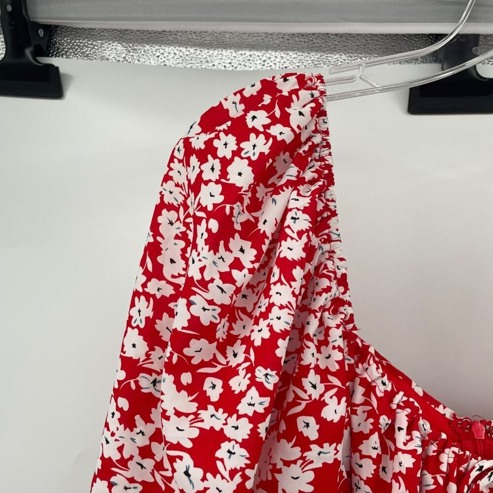 Showpo Floral Maxi Dress Off Shoulder 3/4 Sleeve Red/Multi Size 10 - Picture 5 of 8